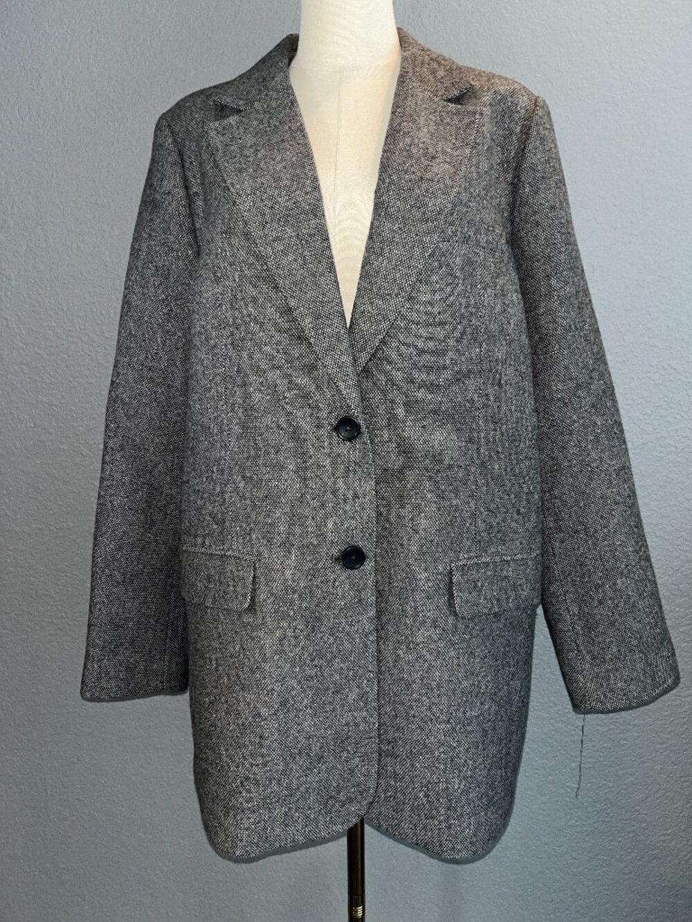QUINCE Italian Wool Oversized Blazer - Lined -  Heathered Gray Tweed -  LARGE